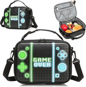 Kids Gamer Lunch Box for Boys, Insulated Lunch Bag with Durable PU & Easy-Clean Lining, Cool Video Game Lunchbox with Mesh Pocket Fits Ice Packs, Spacious for School, Travel, Picnic