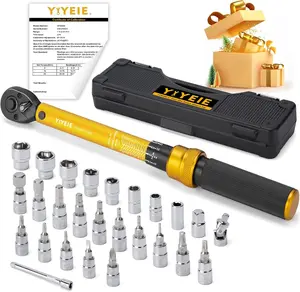 1/4 Inch Drive Bike Torque Wrench, 1-25 Nm (10-222.5 in.lb), 27 PCS Click Bicycle Torque Wrench with Bit Sockets, 0.1 Nm Micro, 72-Tooth Ratchet, 3/8 Adapter, for MTB, E-Bike, Motorcycle