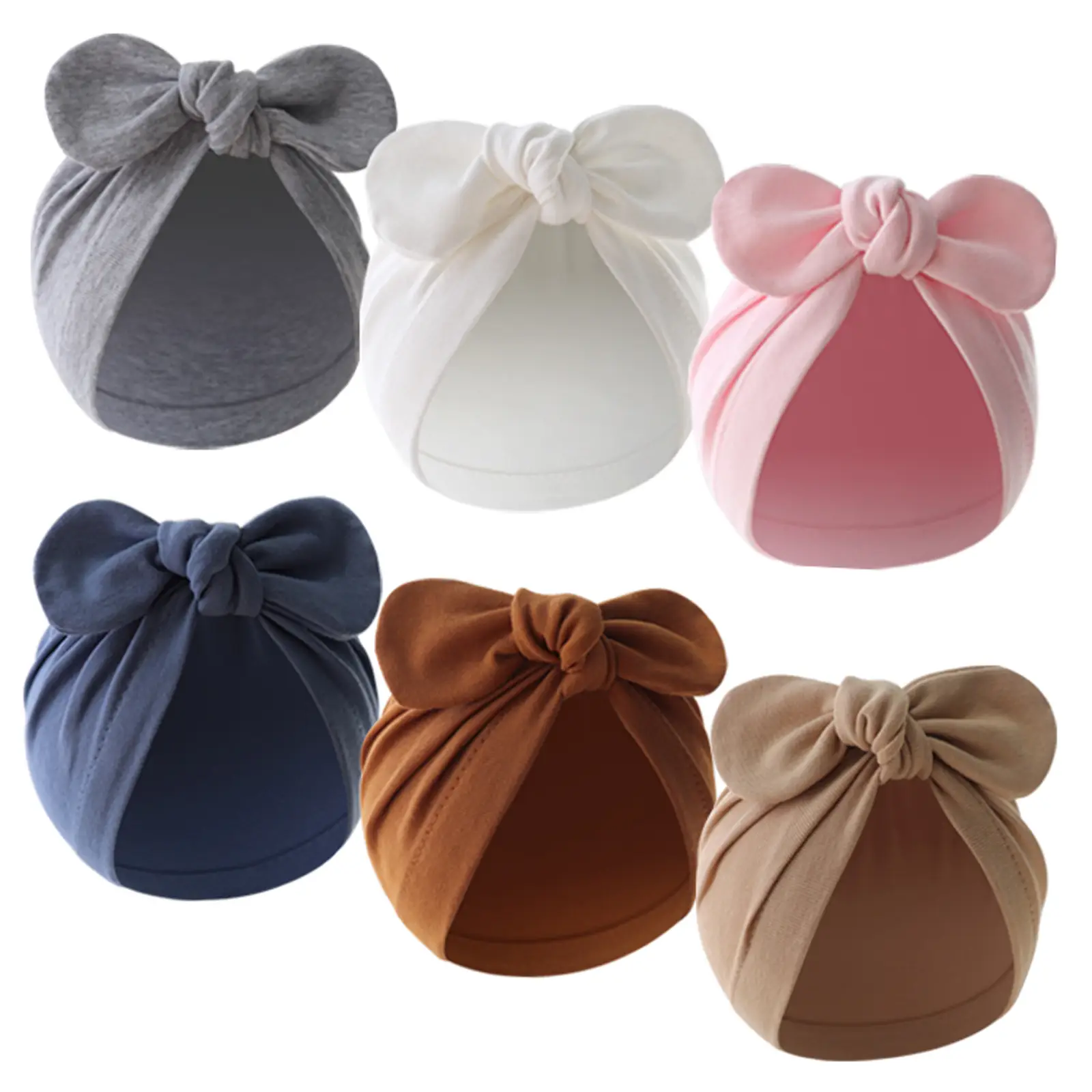 Baby Girls Turban Hat, Soft Elastic Cute Knotted Bow Hat Nursery Beanie Cap for Infant kid bonnets