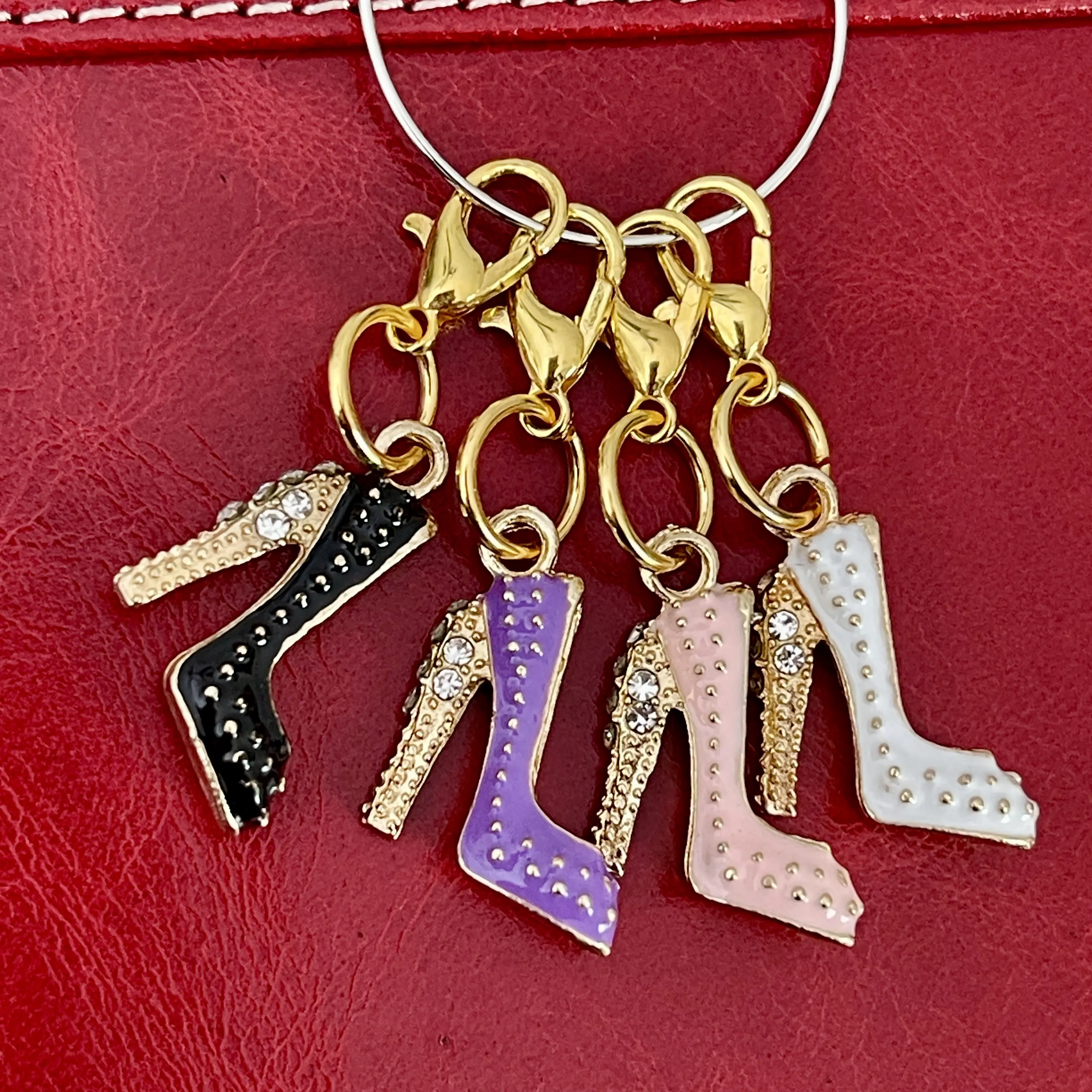 Boujee Enamel Mobile Charms for Cell Phone - Elegant High Heel Pumps with Inlaid Rhinestones, Trendy Aesthetic Accessory for Smartphones