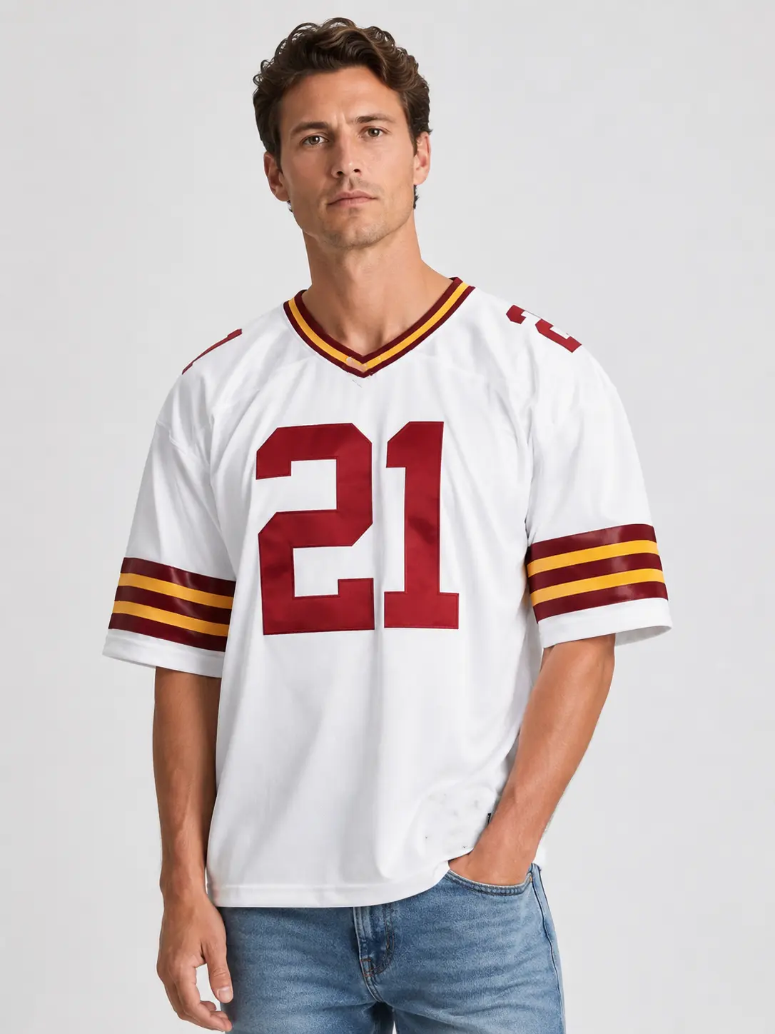 Washington 21 Throwback Football Jersey, Vintage NFL Inspired Number 21 Sports Streetwear Shirt