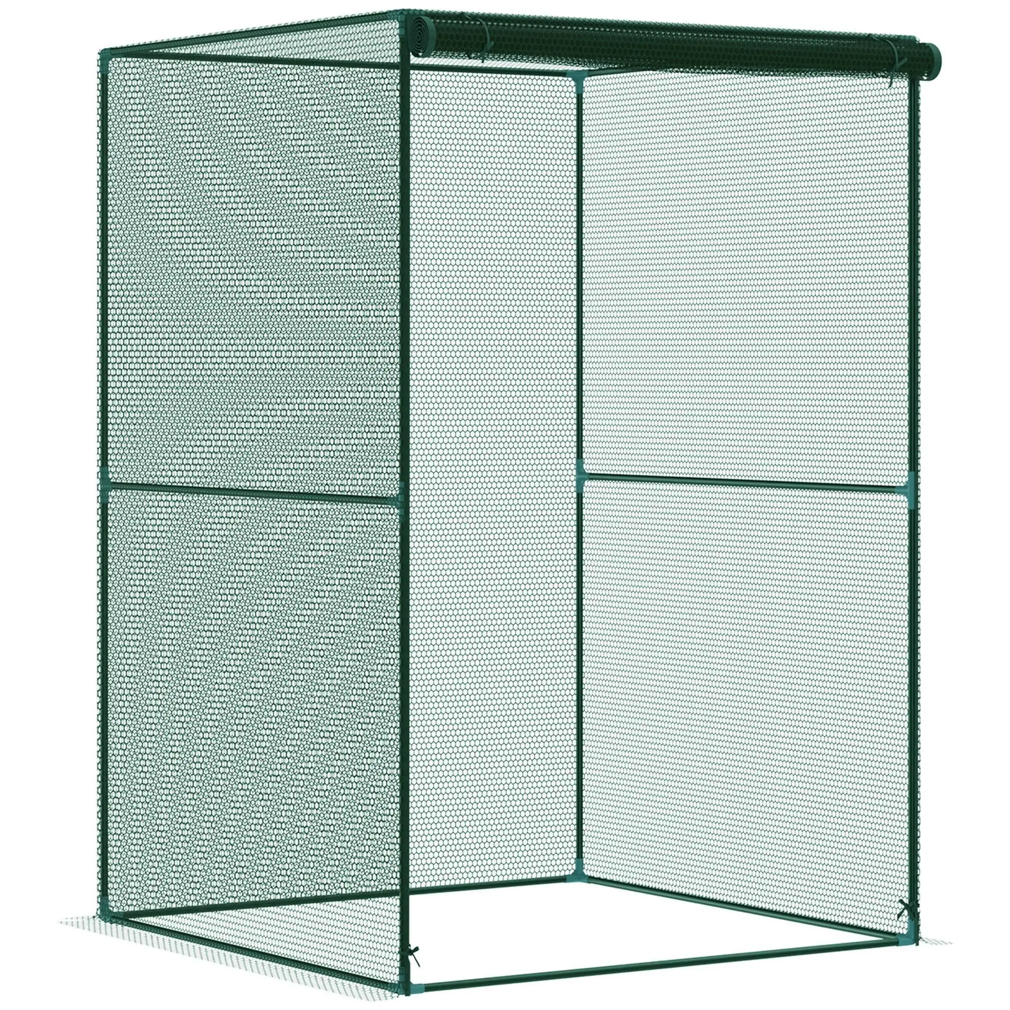 Outsunny Square Metal Plant Protector Crop Cage for Gardening, 4'x4'x6' (47.25in W x 47.25in D x 70.75in H) Outdoor Mesh Tent, Easy-Access Zippered Doors, Protects Against Birds, Animal-Proof for Home Vegetable Gardens' Natural Light Exposure
