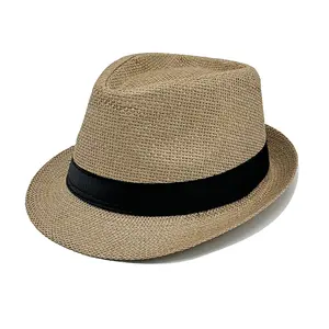 Fashionable Gentleman Jazz Hat,Unisex British Vintage Straw Fedora Hat, Short Brim Jazz Cowboy Style Headwear With Black Band, Simple High End Casual Design Suitable for Men Women Beach Travel Vacation And Daily Outdoor Wear ,summervibes