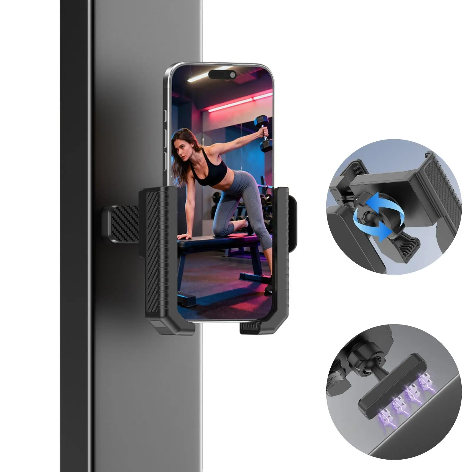 Gym Magnetic Phone Holder Mount, 360° Rotatable Magnet Phone Stand for Home & Gym Workouts, Golf Cart & Kitchen Appliance, Universal Fit for iPhone Samsung and All 4.7–7" Smartphones
