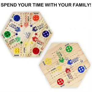 Hatwoo Wooden Double-Sided Chess Board Game, Flying Chess Track Board Game for 4-6 Players – Perfect Choice for Game Enthusiasts, Party Game, Classic Board Game