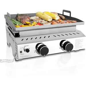 R.W.FLAME 2 Burners Portable Propane Griddle，23 inch 304 Stainless Steel Gas Grill，16,000 BTU Table Top Grill for Outdoor BBQ,Camping and RVs,Silver
