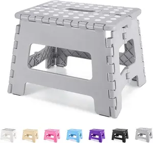 9" Folding Step Stool for Kids and Adults, Collapsible Light-Weight Foot Stools Foldable for Toddler, Kitchen, Bathroom, 300 lb Capacity (Grey)