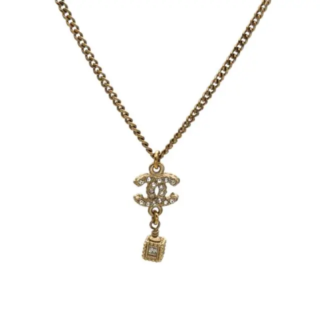Pre-owned CHANEL 13K Double C Necklace Alloy,RhinestoneP226967966