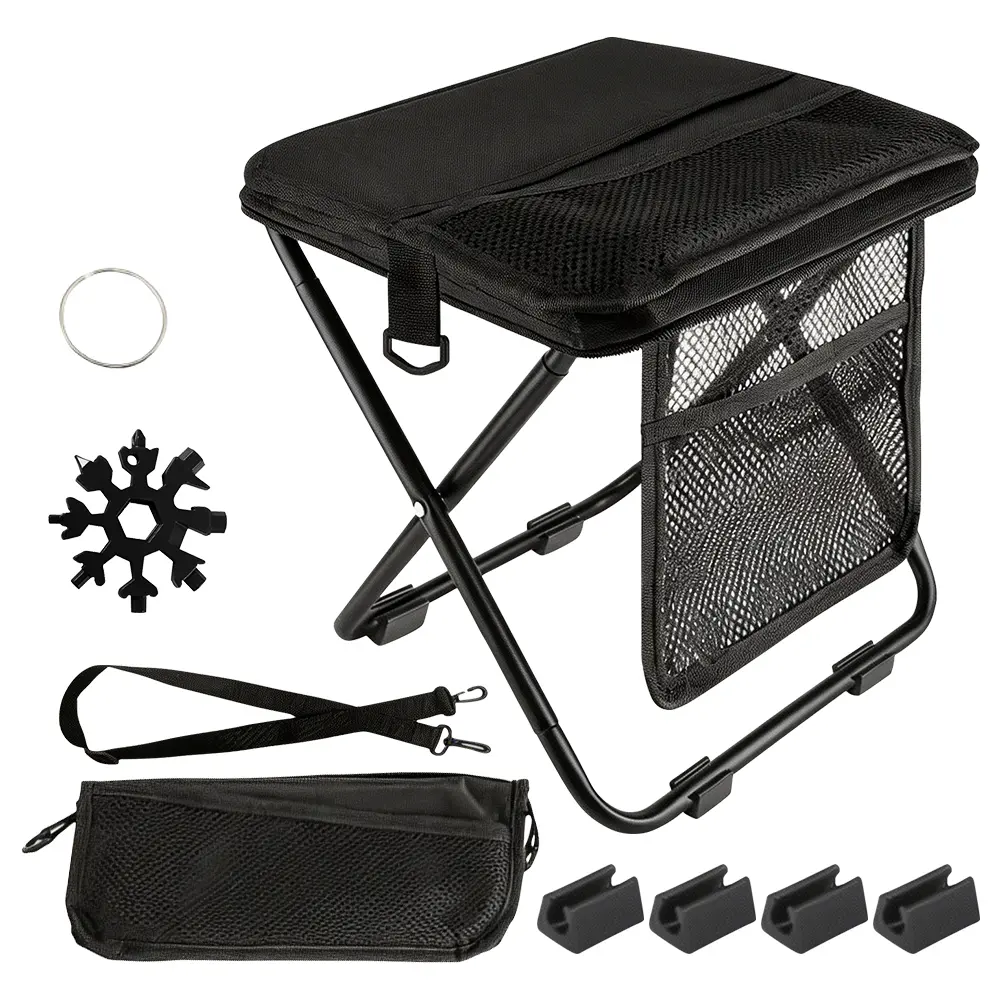 1Set Portable foldable backpack Stool, Camping Chair with Dual Storage Pockets and Side Pockets Compact Adult-sized Portable Stool, Ideal for Camping, Hiking, Outdoor Activities Capacity 250 lbs (Black)