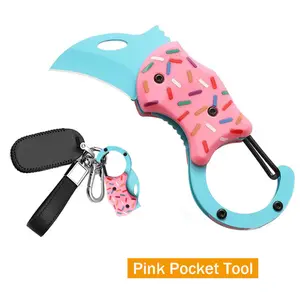 Pink Pocket Knife for Women and Men, Cool Folding Knife Box Cutter, Mini EDC Knives for Everyday Carry, Folding Utility Knife with Unique Donut Design, Ideal Gift Toy Knife for Men and Women
