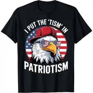 I Put The Tism in Patriotism Athletic Eagle T-Shirt Summer Graphic Tees