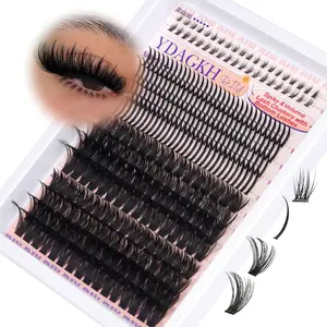 Mega Spiky Cluster Eyelash Extensions, Fluffy Lash Clusters, Russian D Curl Anime Style, Long 5-21mm, 296 Pieces, DIY Thick Volume Lashes, Individual Eyelash Extensions