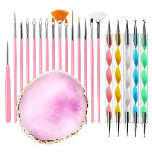 21PCS Nail Art Brush Set with Spiral Dotting Pens & Resin Agate Palette | Professional Nail Design, Liner & Gradient Brushes | Manicure Tools Kit Nail Art Accessories