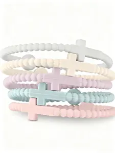5Pcs Cute Random Color Hand Strap Thin Cross Silicone Stacking Bracelet New Youth Fashion Bracelets Accessories Gifts, Ins Style Design, Suitable For Daily Wear, Gift For Friends, Family, Couples, Birthday And Holiday