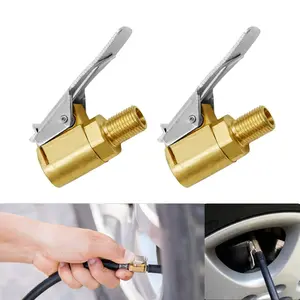 VAYWET Tire Air Chuck Clip Adapter Brass Closed Flow Tire Chuck 1/4" Barb Open Flow Lock On Tire Inflator Compressor Portable Heavy Duty Hose Nozzle Adapter End Car Tire Inflator Tool Connector No Leakage for Vehicle Automotive Pump Accessories 8mm