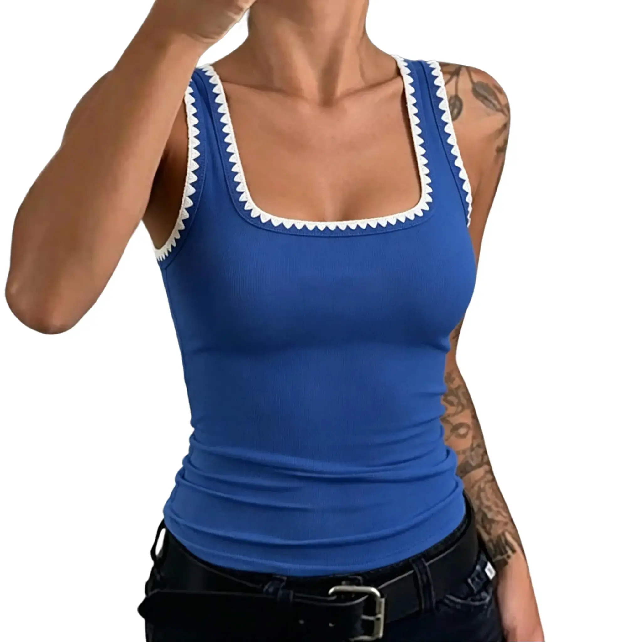 Women’s Square Neck Tank Tops 2026 Summer Sleeveless Shirts Casual Slim Fitted Color Block Ribbed Tanks