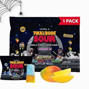 Final Boss Sour Fun Dip, Blue Raspberry, 1 Pack, Level 3, Extreme Super Sour Powder with Real Candy Tasting Dried Mangoes, All Natural 80s & 90s Party Candy, Snack for Kids, Teens, Adults & On the Go