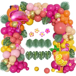 178Pcs Tropical Balloon Garland Kit – Aloha Luau Party Decorations with Hot Pink, Aqua Blue, Pineapple, Coconut Balloons & Palm Leaves for Summer Events