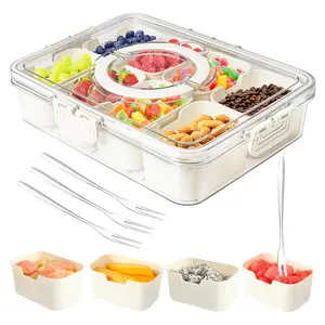 Snackle Box Container,Portable Snack Box 8 Compartment Divided Serving Tray with Lid,Clear Storage Organizer for Fruit Candy Nuts Veggie-Perfect for Road Travel Party (1 Pack-8 Compartments)