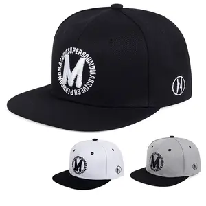 simple M round logo embroidery Flat edge hat for men outdoor sport Hip hop retro hat for women