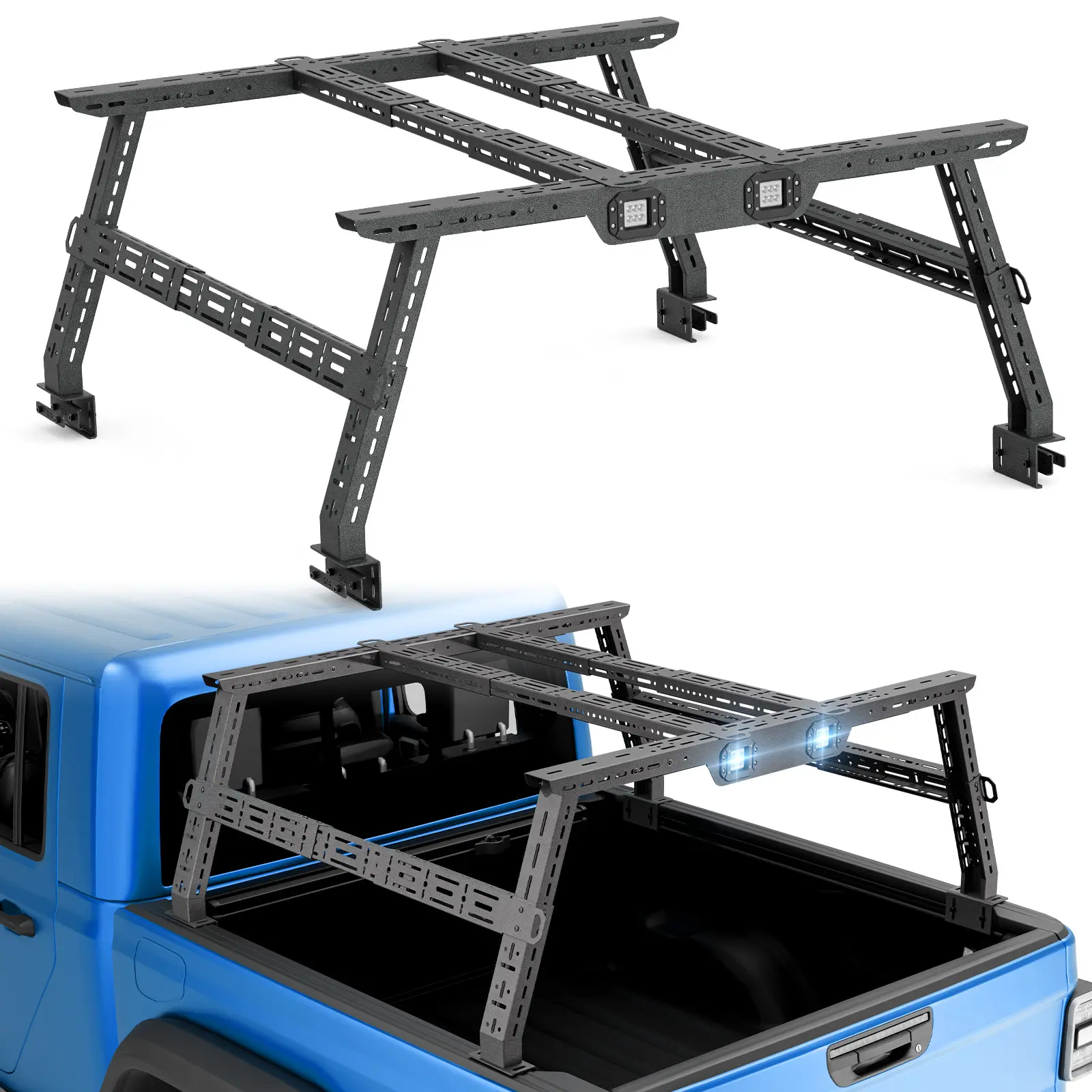 【EYOUHZ】Universal Truck Bed Ladder Rack, 1000 LBS Load Capacity | Fit Most Truck Bed Ranging from 46.4 to 73" Wide, Extendable Heavy Duty Steel Cargo Rack for Kayak, Surfboard, Lumber, Ladder