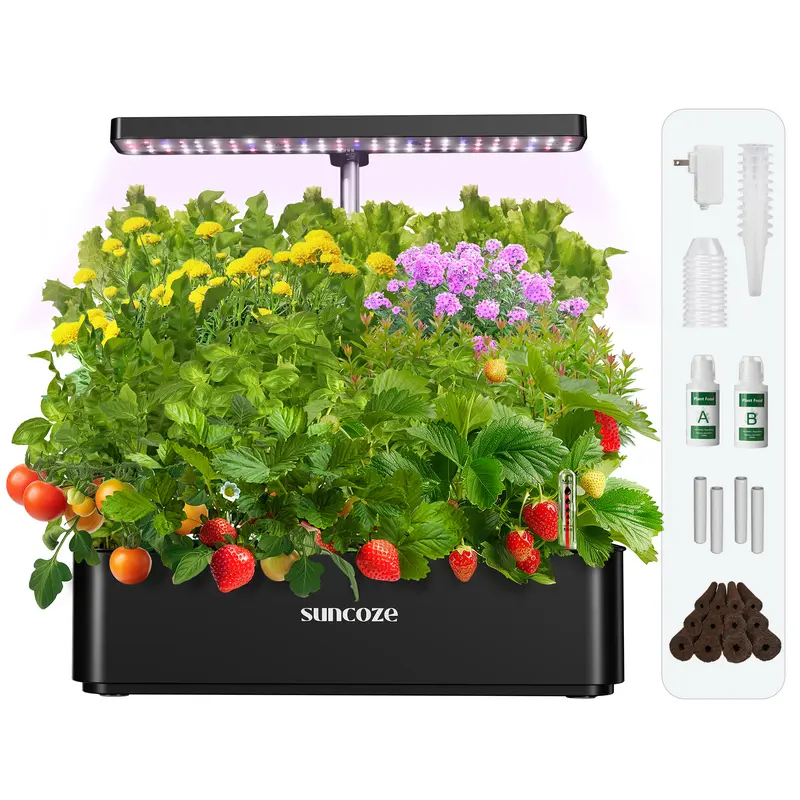 SUNCOZE Compact Hydroponics Growing System Kit - 12/20 Pods, 24W/30W LED Lights, 4L/10L Water Tank with Quiet Pump, Nutrient Alerts, Auto 24H Cycle, Adjustable Height Indoor Gardening Herb Planter, Gardening Gift techvibes
