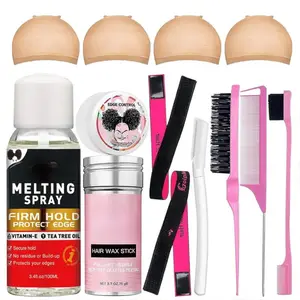 Lace Melting Spray Glue-Less Hair Adhesive for Wigs, Bond Wig Closure Front Extensions, Wigs Natural Finishing Hold Protect Edge Kit, Wig Install Kit with Lace Glue Adhesive Glue Remover & Lace Bands, Beauty Christmas Gifts for Women, Her, females