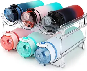 Spospo Water Bottle Organizer for Cabinet, Water Bottle Storage Organizer, 2 Packs Water Bottle Storage Rack, Water Bottle Holder for Cabinet, Stackable Water Bottle Storage Rack SPOSPO