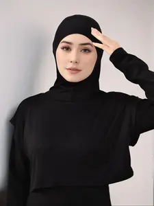 Women's Plain Hooded Mock Neck Pullover Hat, Comfortable Breathable Modal Hijab Turban, Versatile Daily Wear Headwear