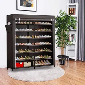 7 Tier Shoe Rack, Storage Organizer 42 Pairs Portable Double Row Non Woven Shoe Locker with Dust Cover Clothing Organizer, Footwear Organizer. Cabinet Metal