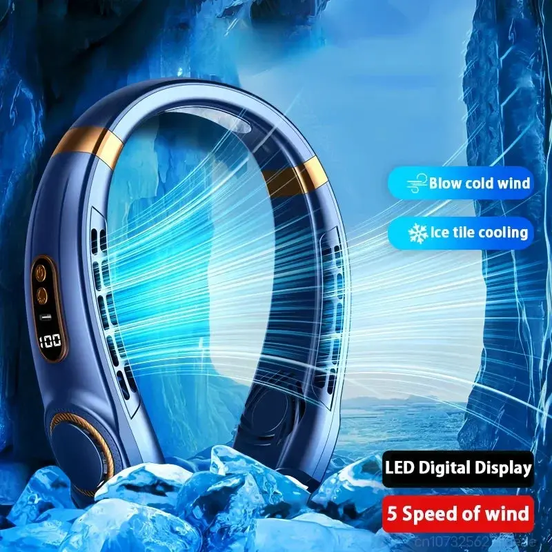 The original JKUOO Neck Fan – Hands‑Free Cooling, Bladeless Design, 4 Ice Plates, Perfect for Summer Heat