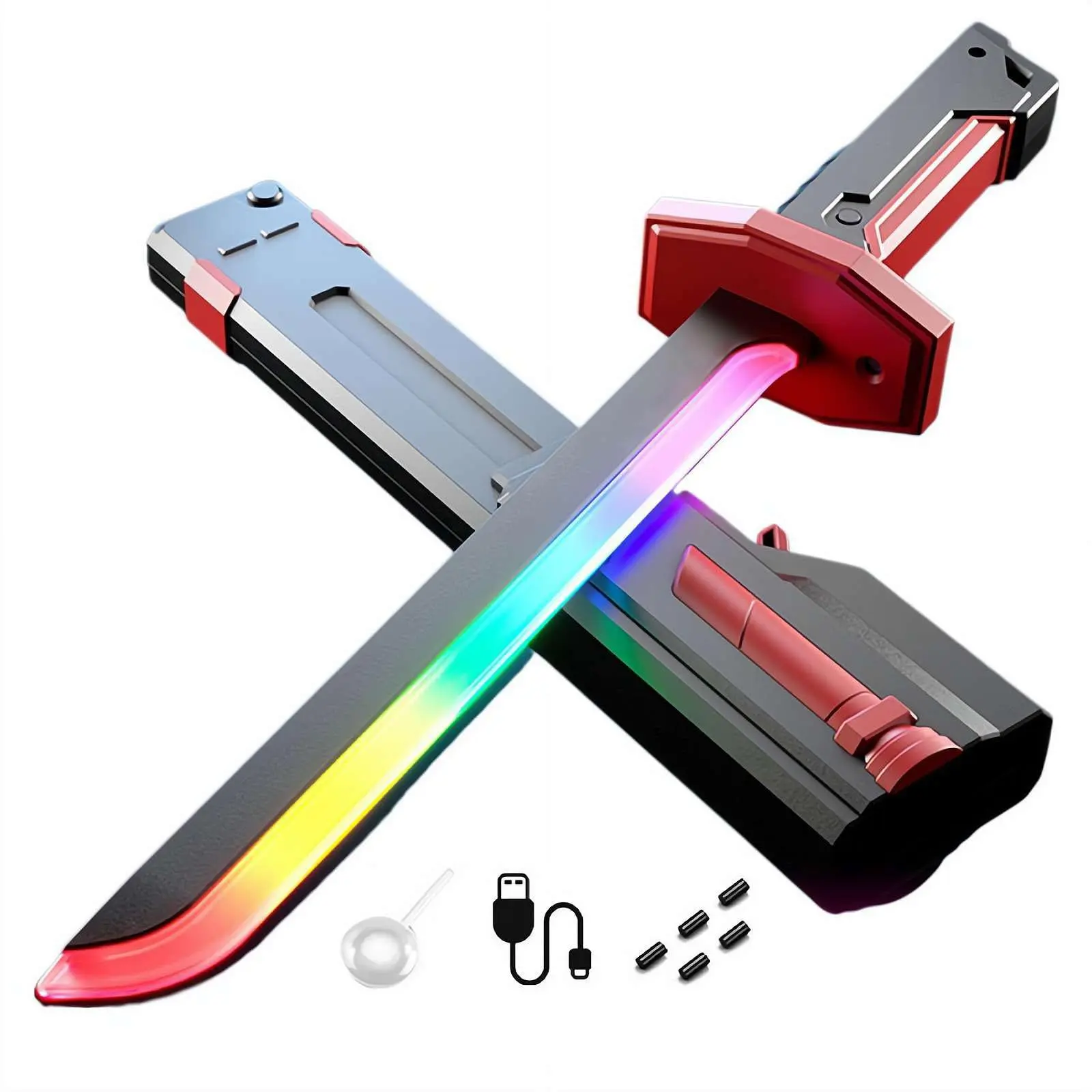 LED Light Sword Saber Toy for Kids, 7-Color LEDs, Spray-Mist Effect, Motion-Sensor Sound, USB-C Rechargeable (Cable Included), Motion Sensor Lights, Party Halloween Play, Dress Up & Pretend Play, Swords
