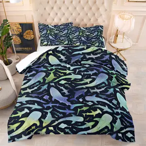 Whale Shark Pod Comforter Set,Deep Sea Bedding Set,Includes 1 Plush Comforter & 1-2 Matching Pillowcases,Featuring a Dazzling School of Spotted Whale Sharks in Midnight Ocean Hues,Great for Ocean-Inspired Spaces & Coastal Decor Enthusiasts