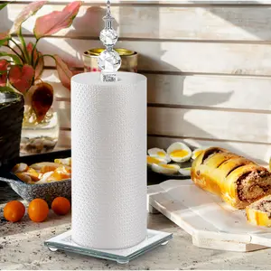 Paper Towel Holder Stand, Countertop Paper Towel Roll Dispenser Holders with Cube Base, Tissue Countertop Filled with Sparkly Crystal Crushed Diamond House Decor for Kitchen Bathroom (Silver-Square)