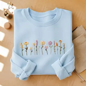 [MADE IN US] Embroidered Wildflower Sweatshirt: Floral Crewneck, Cottagecore Gift