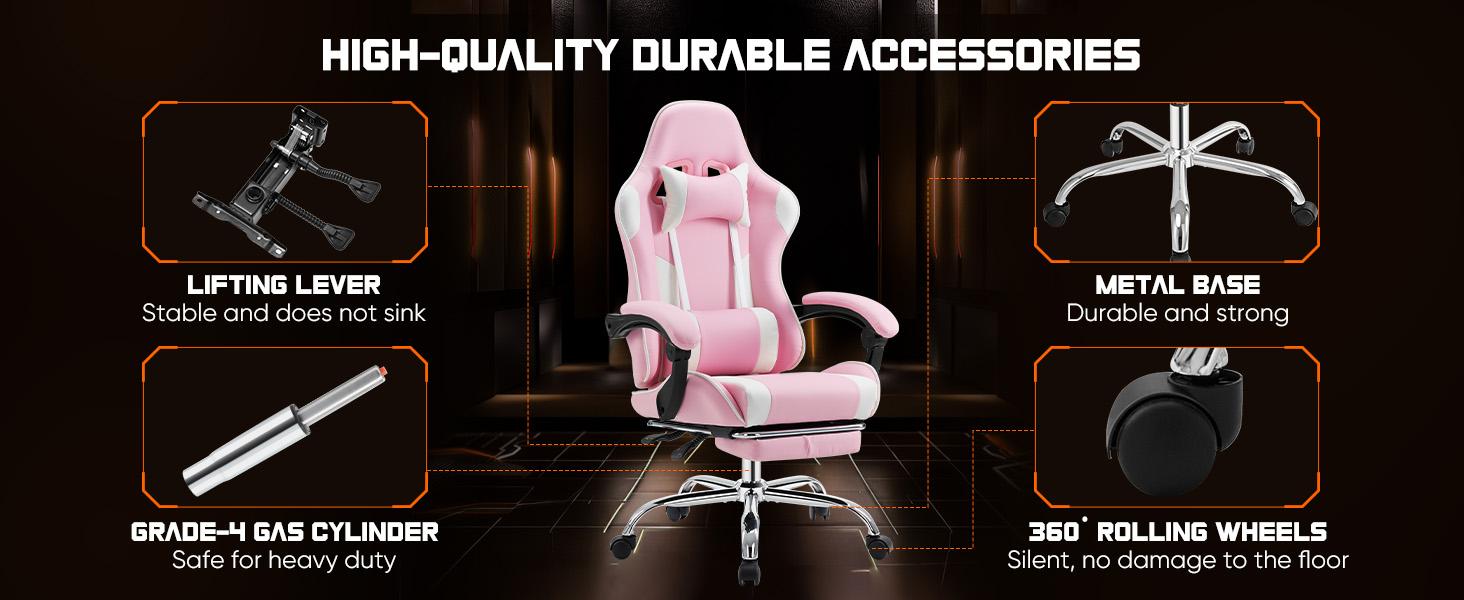 Gamig Chair Desk Chair - with Footrest and Lumbar Support, PU Leather Recliner with Headrest, Fixed Up Armrest, Height Adjustable with 360° Swivel,