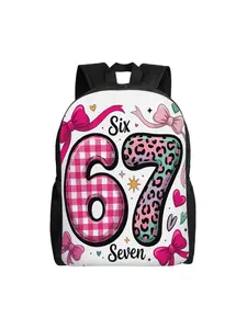 An Image of a Girl S 6th Birthday Card with a Pink and Green Number Six 67 It Features a Street Style with Hand-Washable Print Unisex Comfortable Backpack