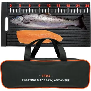 Fish Fillet Mat with Storage Bag and Fish Ruler Decal. Large 28""x14"" Nonslip Fish Cleaning Mat that Grips the Fish - Durable & Easy to Clean, Portable Fish  Board, Black