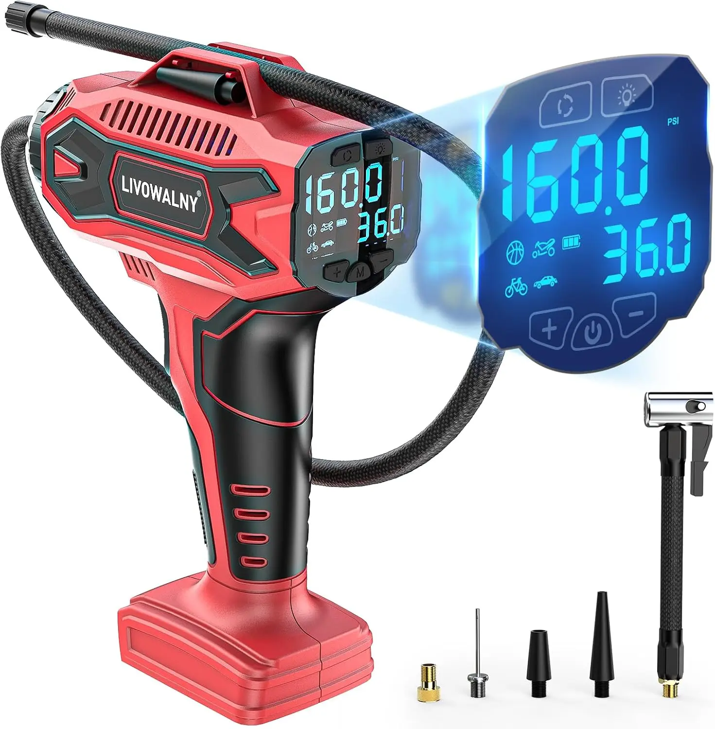 Tire Inflator Air Compressor Compatible with Milwaukee 18V Battery, 160PSI Cordless Portable Electric Air Pump with Digital Pressure Gauge for Car Motorcycles Bike Ball Auto (Tool Only)