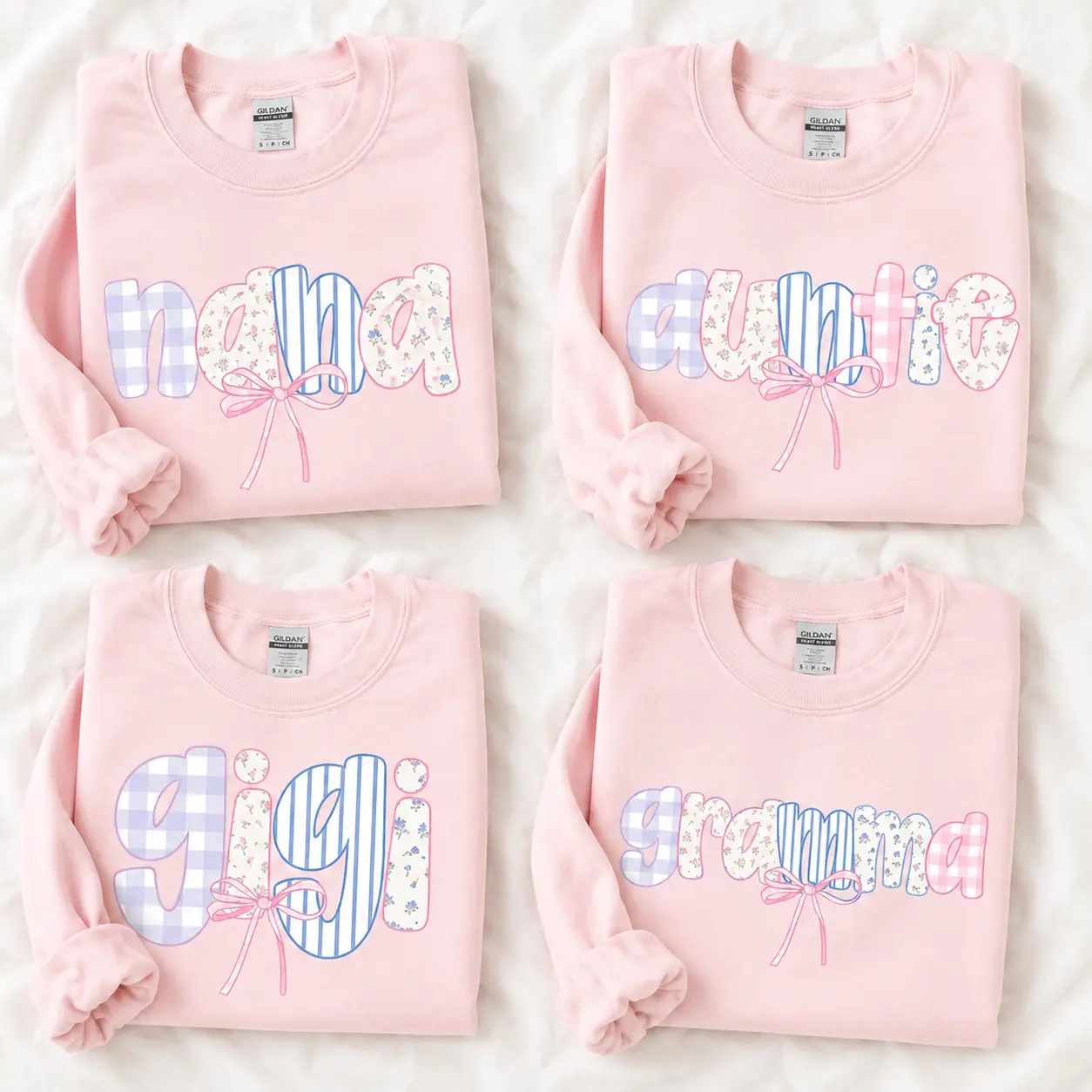 Custom Name Sweatshirt, Personalized Mama Auntie Gigi Grandma Crewneck, Coquette Bow Floral Family Shirt, Custom Mother’s Day Gift for Mom Grandma Aunt, Girly Pink Gildan Pullover -DarkFlex