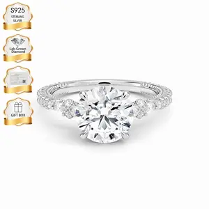 Fashionable Elegant Women's Engagement Ring Set S925 Sterling Silver Multiple Lab Grown Diamonds Luxurious Noble Valentine Gift