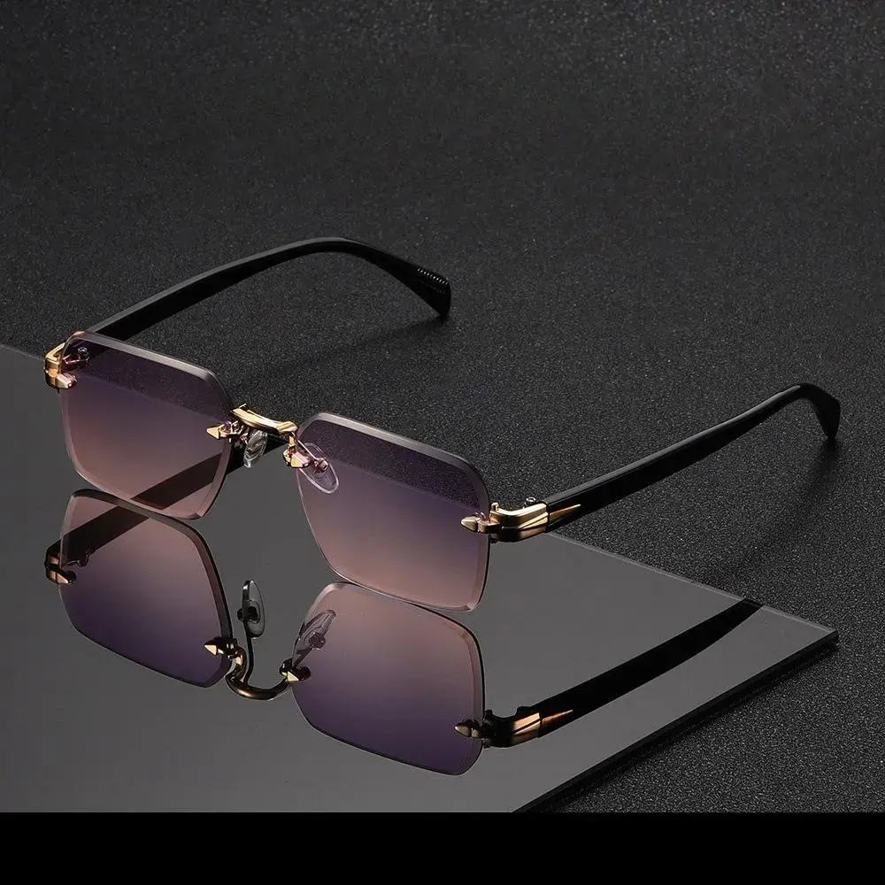 Unisex Retro Rectangle Rimless Sunglasses - Vintage Casual Style Fashion Eyewear for Daily & Casual Occasions