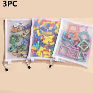 Toy Storage Bags 3-Piece Set, Mesh Zipper Pouches & Drawstring Organizer Bags, Ideal for Documents, Stationery, Travel, Home, Office