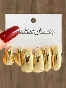 3 Pairs Women's Simple Style Plain Color Hoop Earrings, Hoop Earring Sets, Casual Trendy C Shaped Earrings, Fashionable Jewelry For Daily & Party Decoration