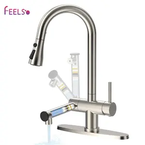 FEELSO Kitchen Faucets with Filtered, Stainless Steel Filter Kitchen Faucet with Pull Down Sprayer Reduces Lead, Chlorine, Bad Taste & Odor,High Arc Kitchen Sink Faucet 1 or 3 Hole for Farmhouse