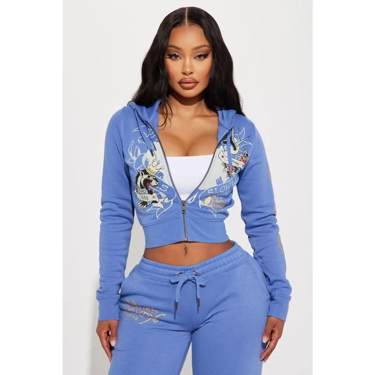 Ed Hardy Free Bird Zip Up Hoodie - Blue P