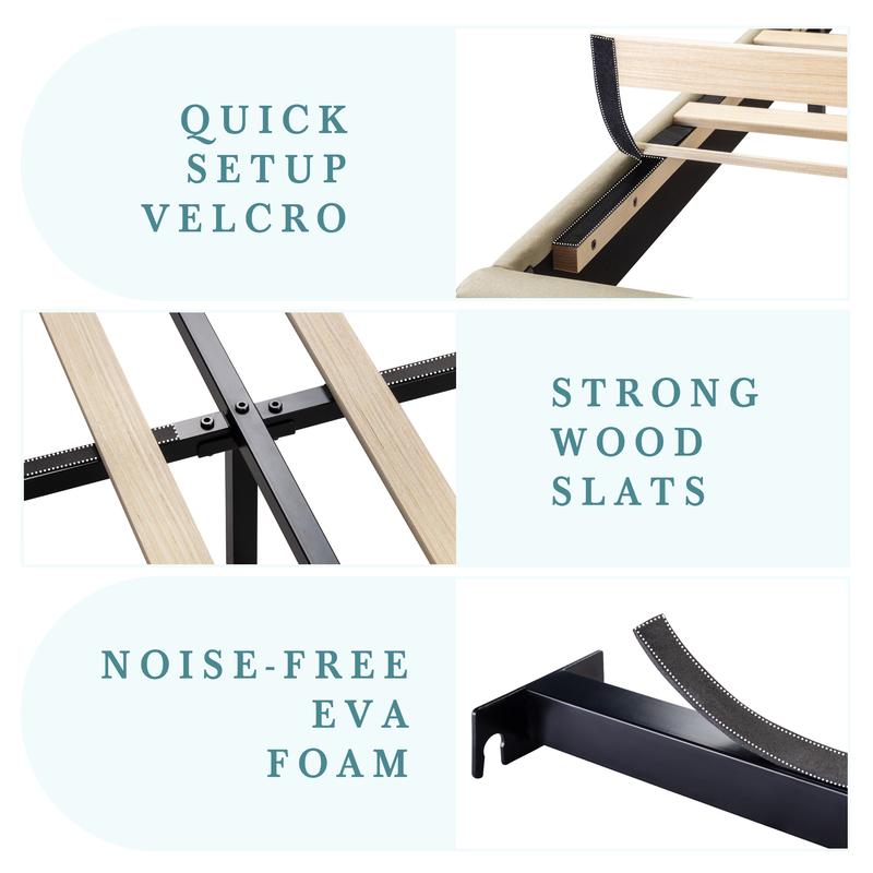 HOOMIC Upholstered Platform Bed Frame【Frame Only No Mattress】- Fabric Headboard with Strong Wood Slats,Full/Queen/King,Beige/Dark Grey/Navy Blue/Velvet Black/White,No Box Spring Needed