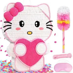 21" Pinata for Birthday Party - 3D Pink Large Piñata, 24" Bat Stick, Eye Mask, Rope - Cute Love Heart Design, Large Party Decoration & Candy Holder for Girls Kids Theme Party, Room Decor & Centerpiece
