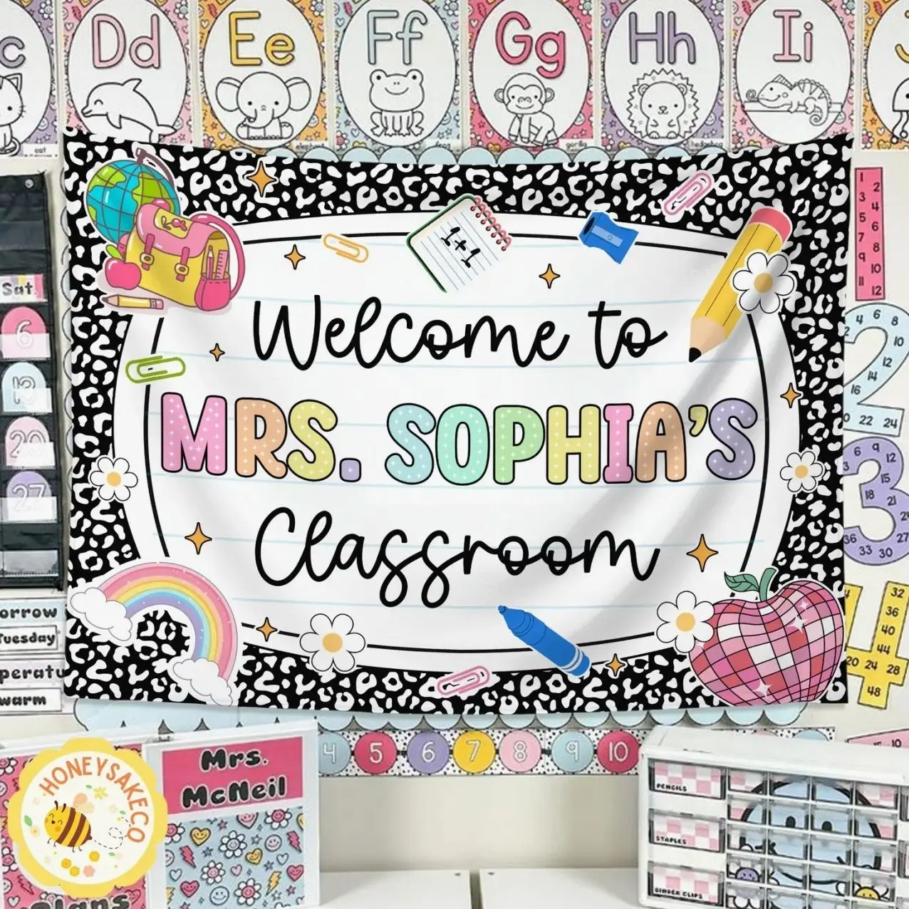 Personalized Teacher Tapestry, Teacher Name Gifts, Classroom Decors, Teacher Name Tapestry, Welcome to Class Tapestry, Back To School Banner