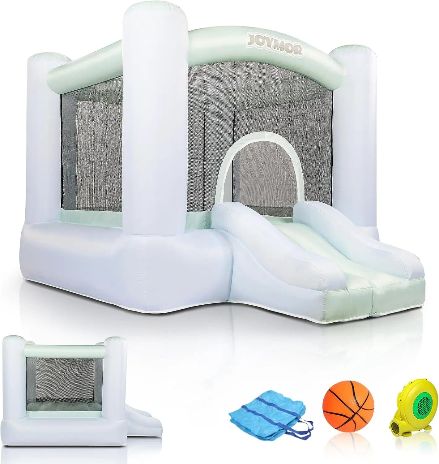 JOYMOR Grandient Style 3-in-1 Bounce House for Kids 3-6 w/Basketball Hoop, Slide, Kids 30s Blow Up Small Bounce House with Blower for Toddlers Indoor Outdoor Party